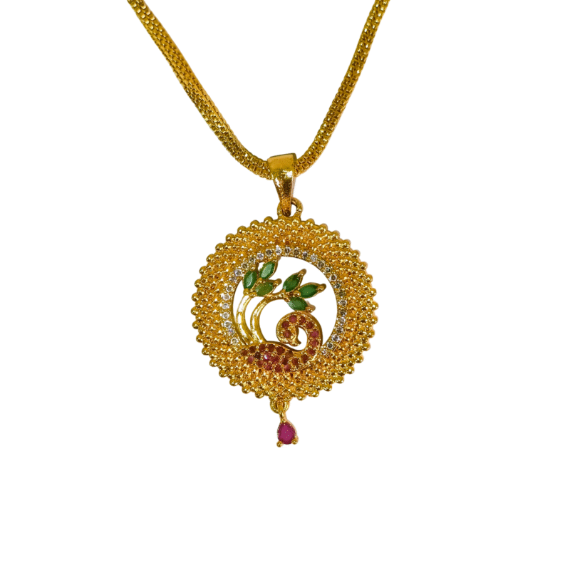 Kanpri Peacock Pendant Necklace - Authentic Indian Gold Jewelry - Image 2