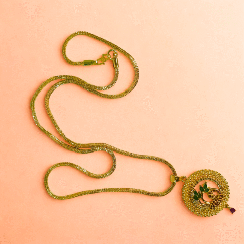 Kanpri Peacock Pendant Necklace - Authentic Indian Gold Jewelry